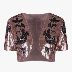 Vijiv Women's Vintage 1920s Sequin Shrug Bolero Cropped Top Open Cardigan Jacket